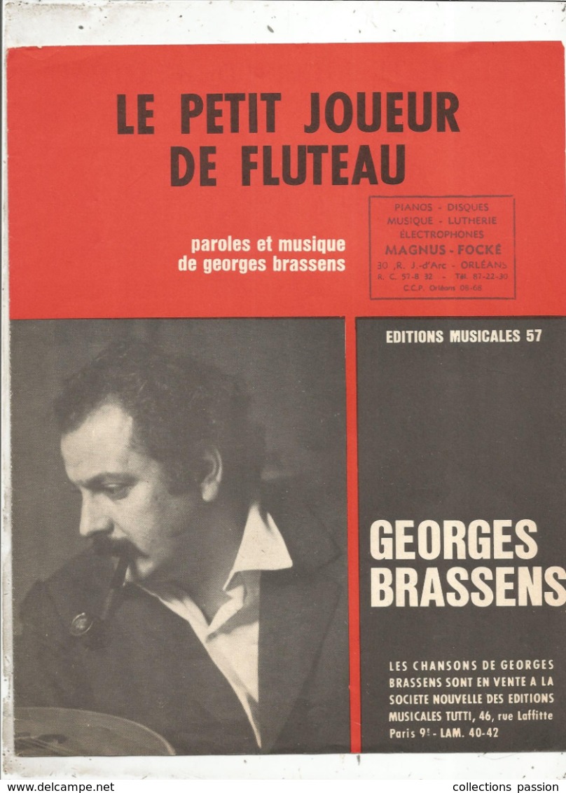 Partition Musicale Ancienne , GEORGES BRASSENS , LE PETIT JOUEUR DE FLUTEAU , Frais Fr 1.85e - Partitions Musicales Anciennes