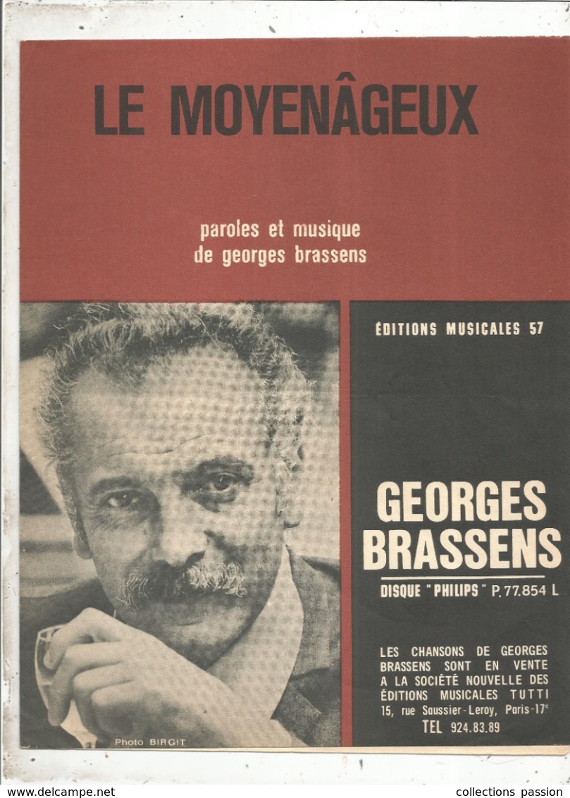 Partition Musicale Ancienne , GEORGES BRASSENS , LE MOYENÂGEUX , Frais Fr 1.85e - Partitions Musicales Anciennes