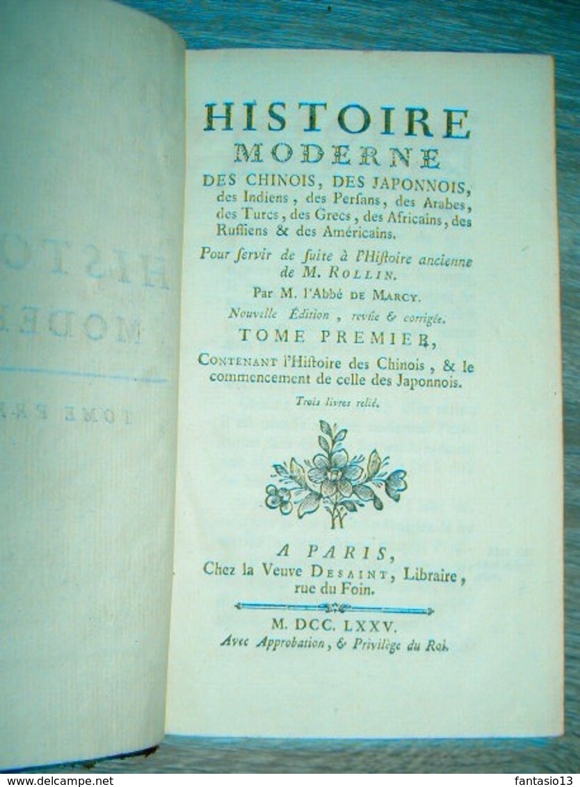 Histoire Moderne Des Chinois ,des Japonnois  Abbé De Marcy Tome Premier 1775 Chine - Japon - 1701-1800