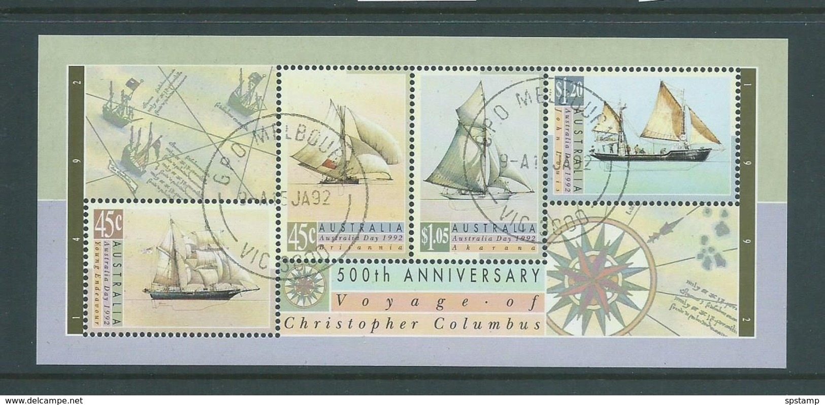 Australia 1992 Australia Day Columbus & Ships Miniature Sheet Fine CTO Full Gum - Usati