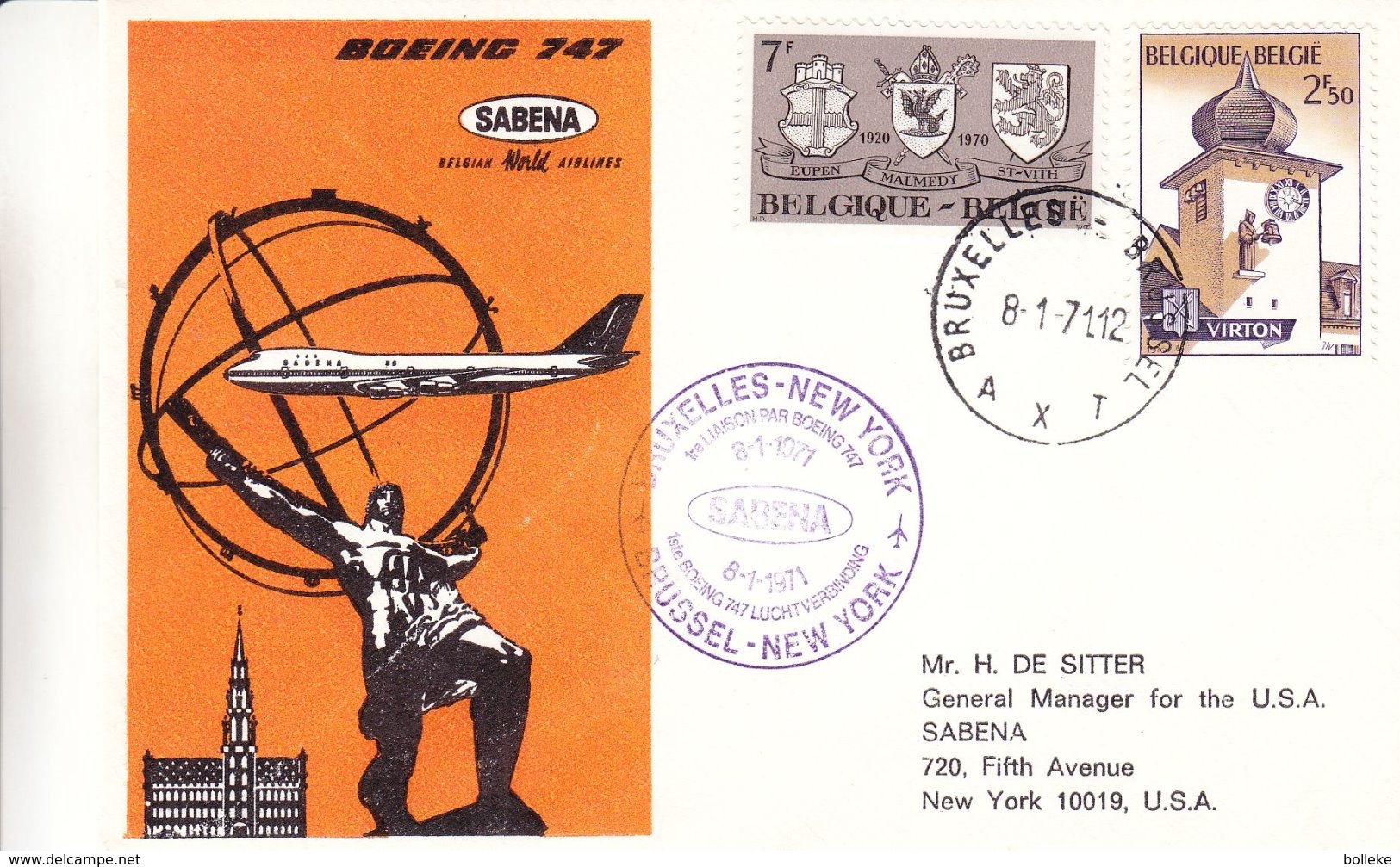 Belgique - Lettre De 1971 - 1er Vol Bruxelles New York - Cachet Jamaica NY - AMF Kennedy - Lettres & Documents