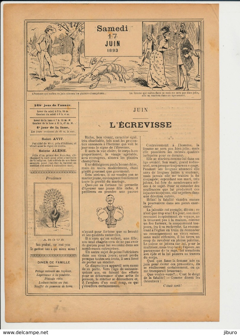 2 Scans 1893 Pêche Aux Ecrevisses Crustacé Mois Juin Zodiaque Signe De L'écrevisse (Cancer)  226CH11 - Sin Clasificación