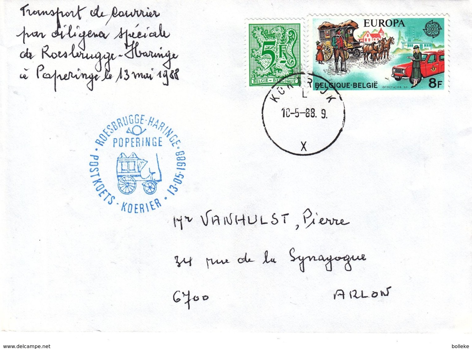 Belgique - Lettre De 1988 - Oblit Kortrijk - Transport Par Diligence - Cachet De Roesbrugge Haringe - Poperinge - Lettres & Documents