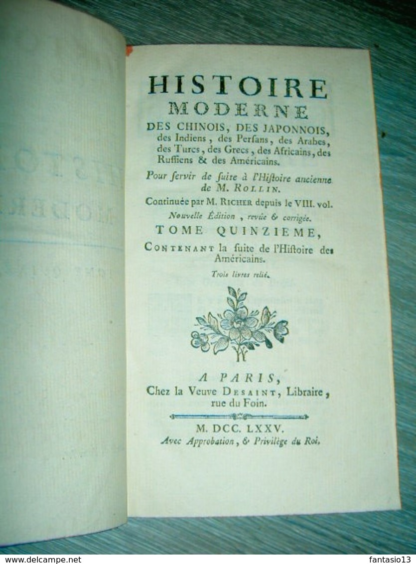 Histoire Moderne Des Chinois Des Japonnois M Richer Tome Quinzième 1775 Amérique Du Sud Brésil Guyane Terres Australes.. - 1701-1800