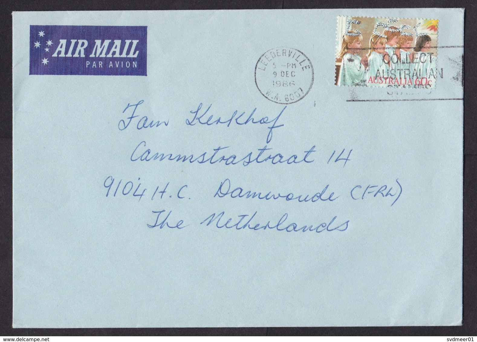 Australia: Airmail Cover To Netherlands, 1986, 1 Stamp, Girls Choir, Singing, Cancel Leederville (traces Of Use) - Brieven En Documenten