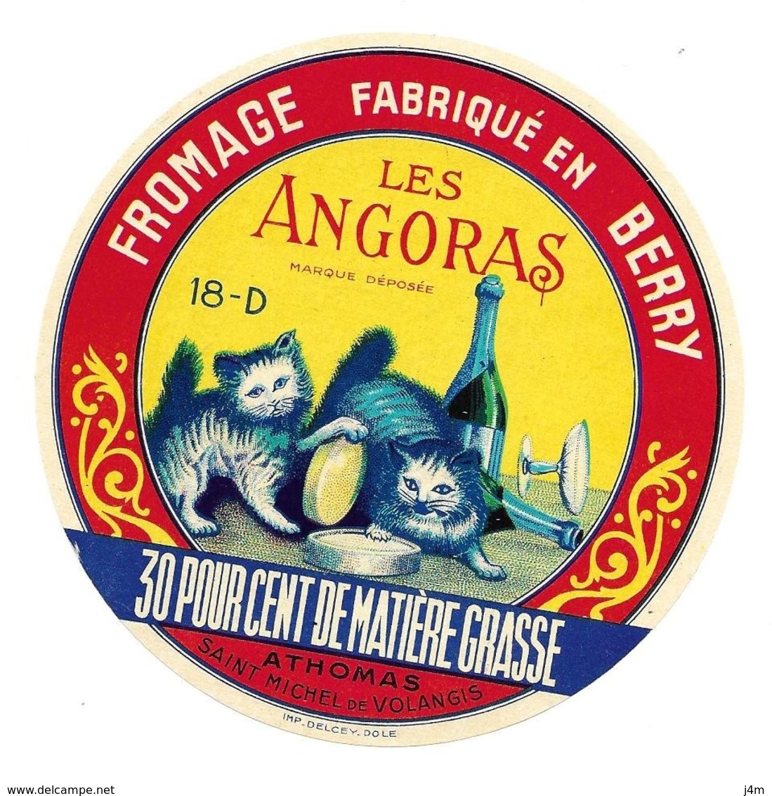 ETIQUETTE De FROMAGE...CAMEMBERT. Fabriqué En BERRY..Les ANGORAS..ATHOMAS à SAINT MICHEL De VOLANGIS ( Cher 18)..CHAT - Fromage