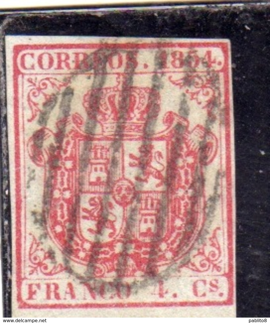 SPAIN ESPAÑA SPAGNA 1854 COAT OF ARMS STEMMA ARMOIRIES FRANCO CENT. 4c USED USATO OBLITERE' - Usati