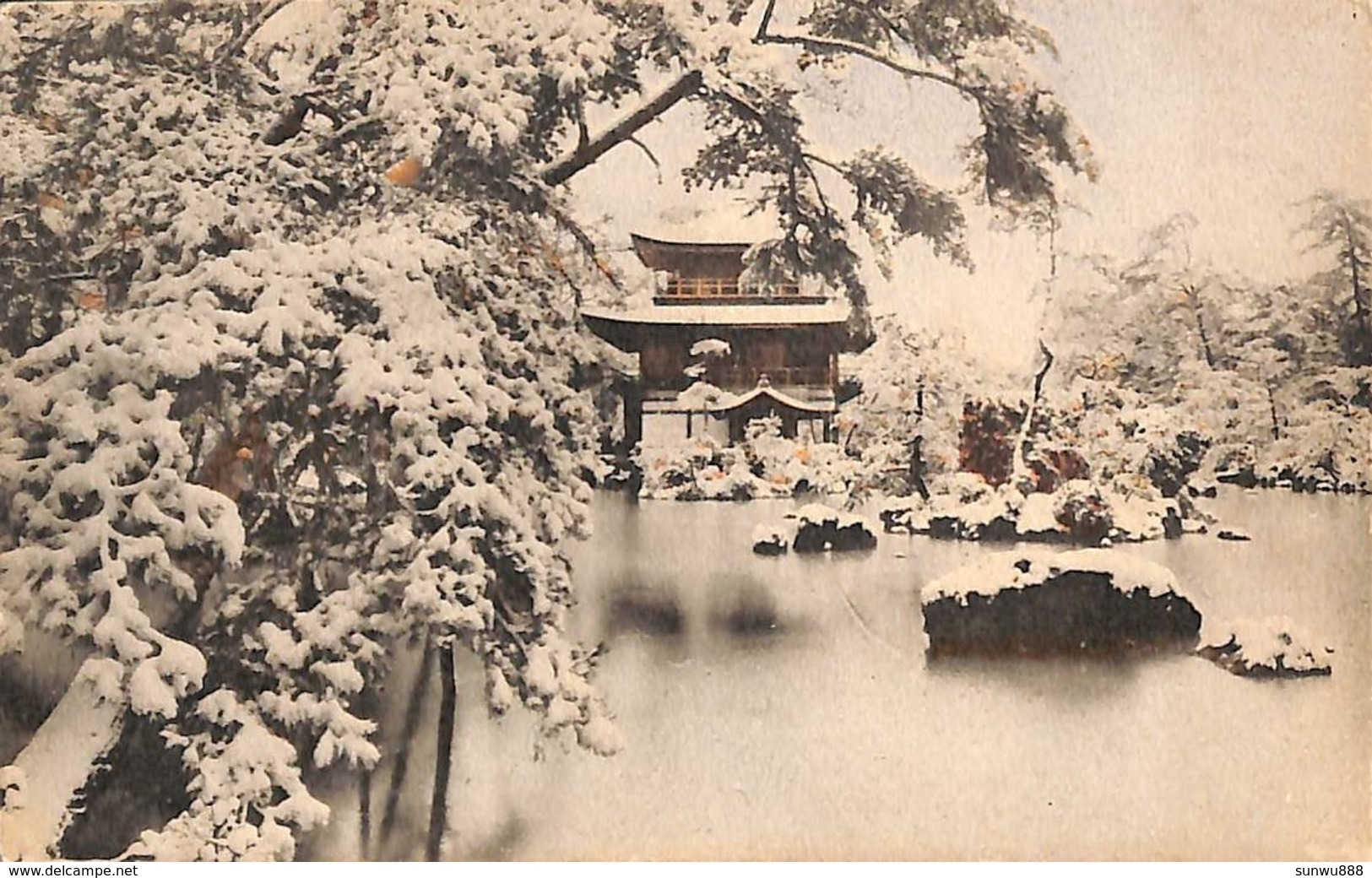 Japan - Kinkakuji - Golden Pavilion) Under Snow (colors N Y K Line) - Kyoto