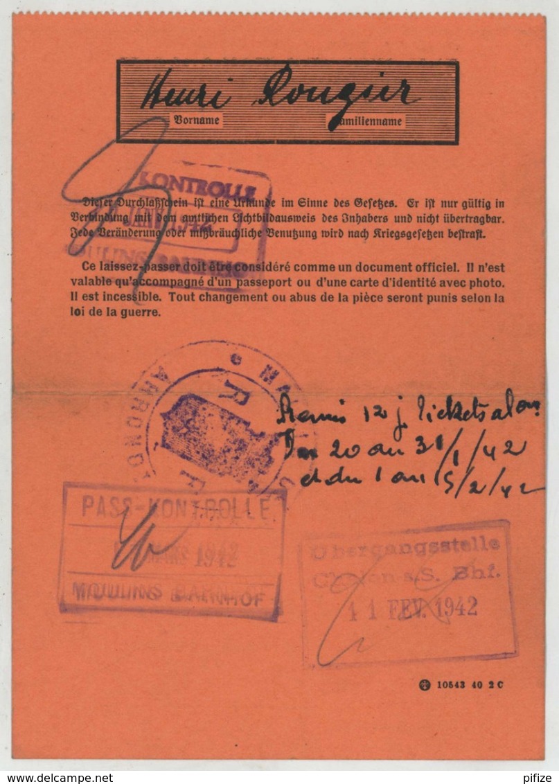 Lille 1942 . 2 Laissez-passer Ouest N° XIV Nordostlinie + Demarkationslinie. Vieux-Condé . Pour Paris Puis Grenoble . - Documents