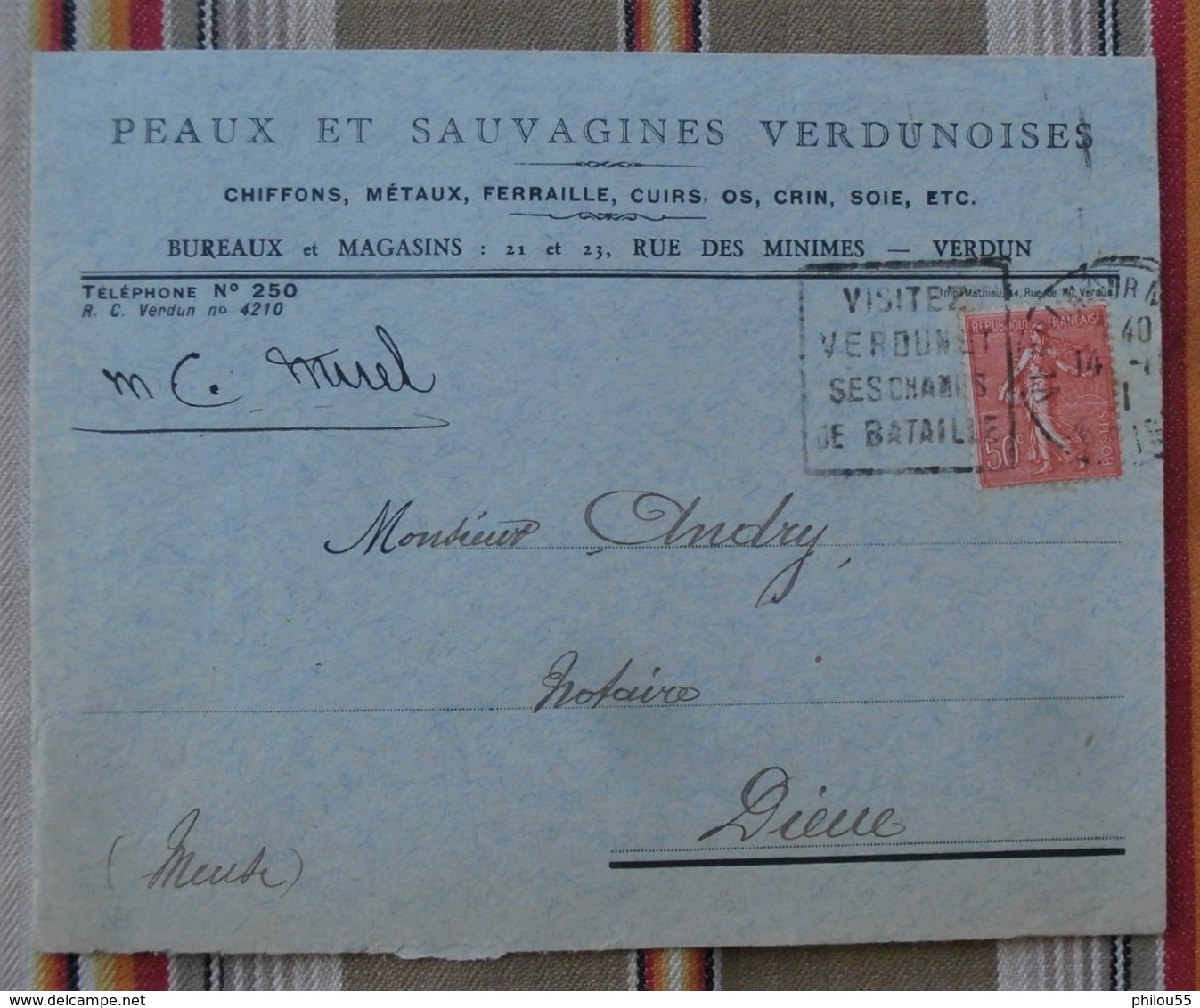 55 VERDUN  Enveloppe Peaux Et Sauvagines VERDUNOISES Daguin - 1900 – 1949