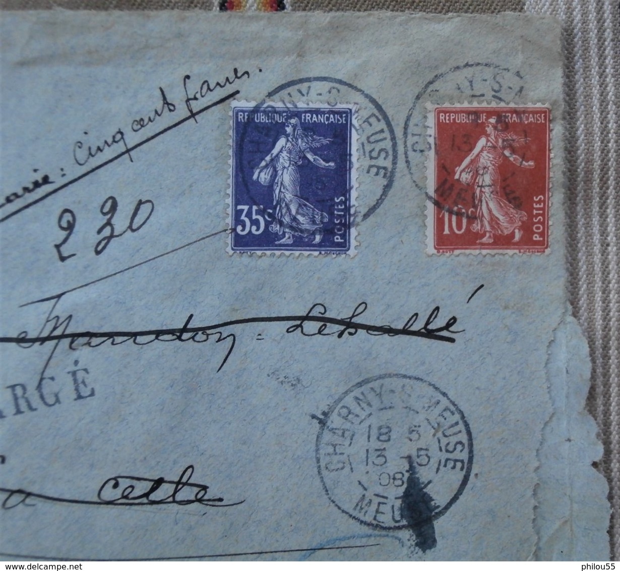55 CHARNY  Enveloppe  Jules LEFEVRE Notaire Tampons Retour A L Envoyeur Chargé, Cachets Cire - 1900 – 1949