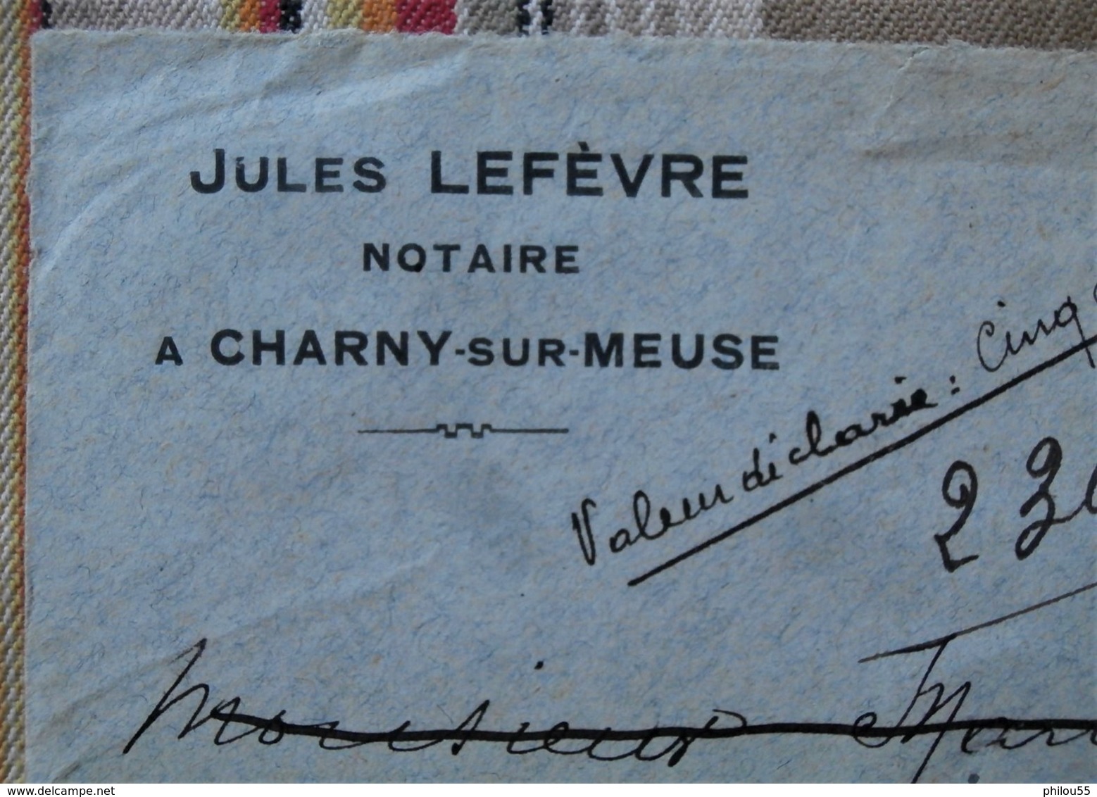 55 CHARNY  Enveloppe  Jules LEFEVRE Notaire Tampons Retour A L Envoyeur Chargé, Cachets Cire - 1900 – 1949