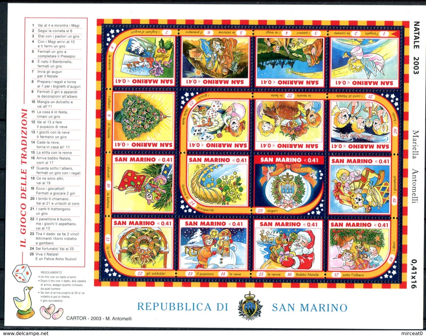 SAN MARINO / SAINT MARIN  2003  MNH  -  " NOEL / CHRISTMAS - JEU DE L'OIE " -  1 MSHEET - Neufs