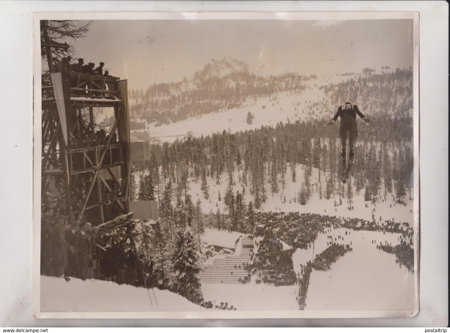 ST MORITZ MORVEN CUP AT OLYMPIA LEAP SKIING CONTEST SWISS SWITZERLAND SUIZA 25*20CM Fonds Victor FORBIN 1864-1947 - Deportes