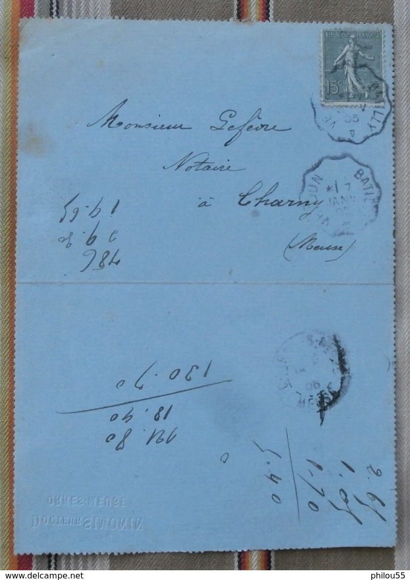 Rare 55 ORNES (village Detruit) Carte Lettre Docteur SIMONIN  Pour Belcolin  De Bezonvaux - 1900 – 1949