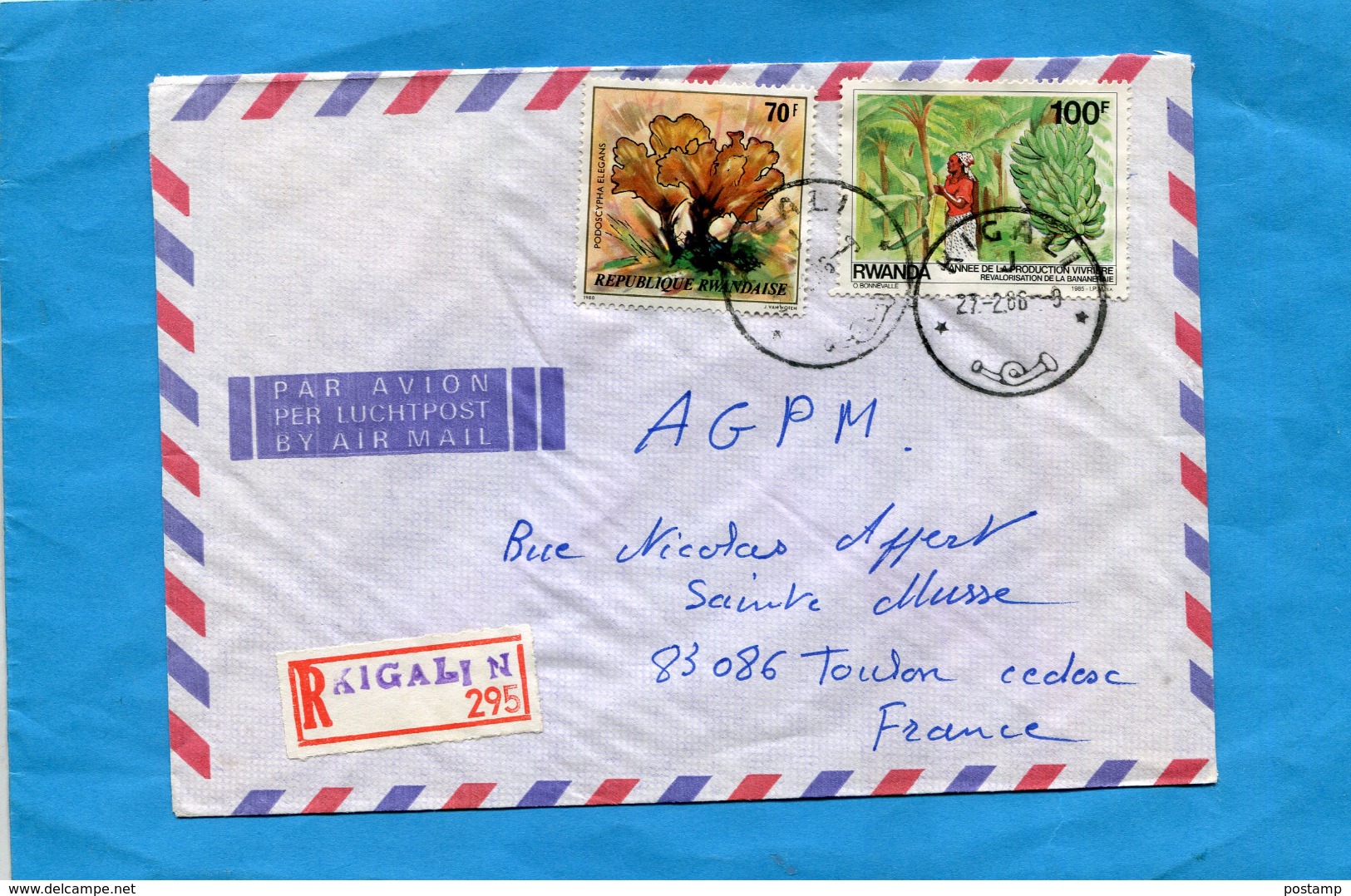 MARCOPHILIE-Lettre-RWANDA- -cad RICALI 1985 -2- Stamps Champignon+bananeraie - Autres & Non Classés