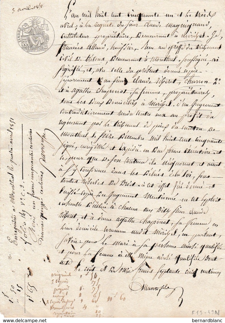 VP 1 FEUILLE - 1851 - JUGEMENT - CHARRON A MIRIBEL - MONTLUEL - Manuscrits