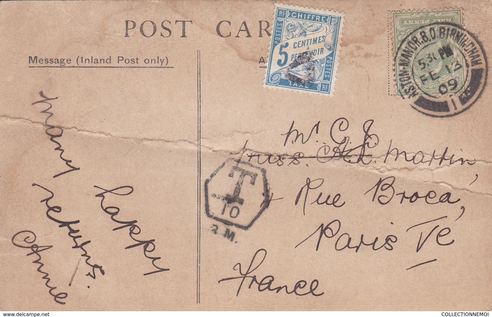 3 Cartes Postales Taxées ,celle De Bateaux ,pli IMPORTANT CASSANT HORIZONTAL (( Lot 511 )) - 1859-1959 Cartas & Documentos