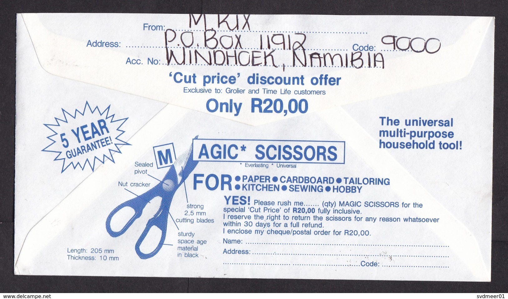 Namibia: Airmail Cover To South Africa, 1995, 3 Stamps, Butterfly, Insect, Cancel Ausspannplatz, Label (traces Of Use) - Namibia (1990- ...)