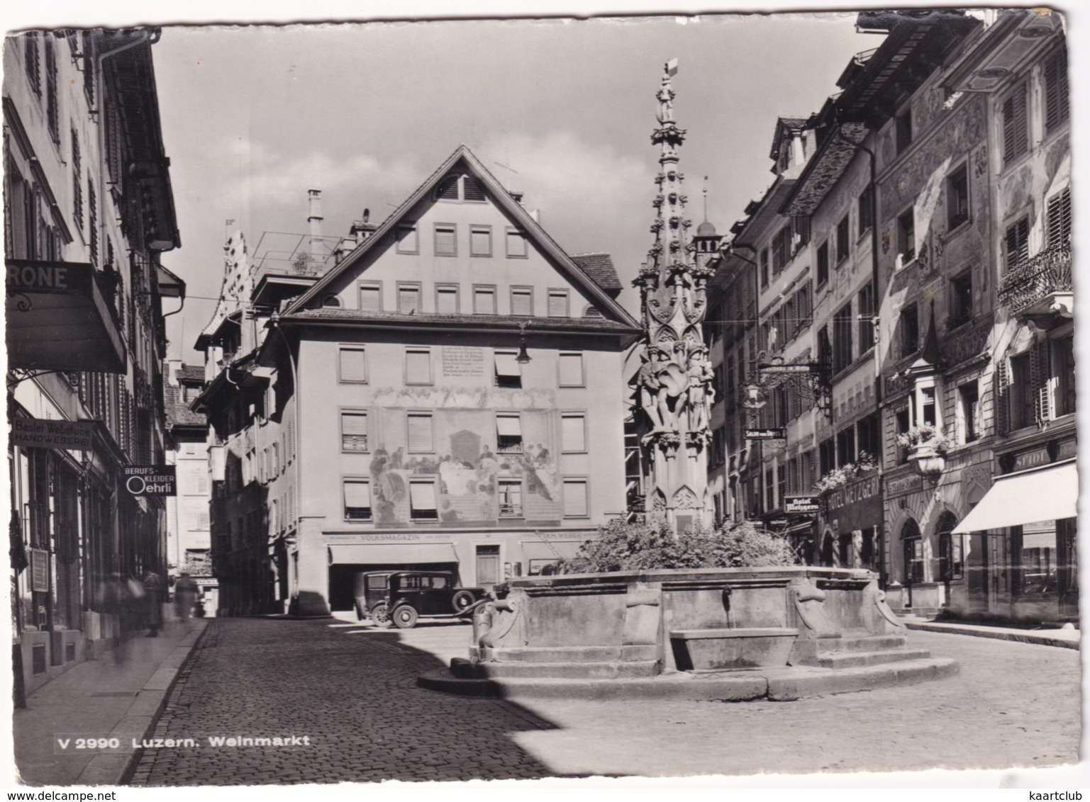 Luzern: FIAT 508 BALILLA , OLDTIMER VOITURE - Weinmarkt, 'Volksmagazin H.Weber' -  (Schweiz/Suisse) - 1953 - Toerisme