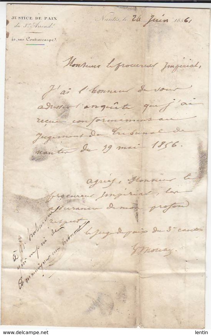 Nantes / Mai 1856 / Jugement Prouvant Que Le Sieur Druneau A été Inscrit à Tort Comme étant Du Sexe Féminin - Cachets Généralité