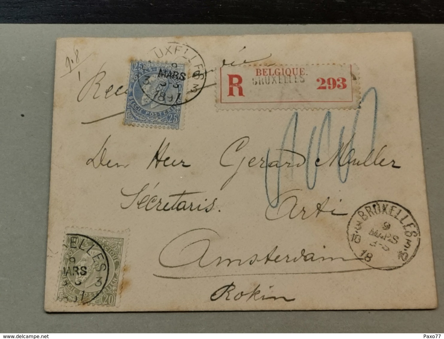 Enveloppe 1897, Recommande Avec Timbres 20 Et 25C, Leopold II Et Timbre Exposition Bruxelles 1897 - Autres & Non Classés
