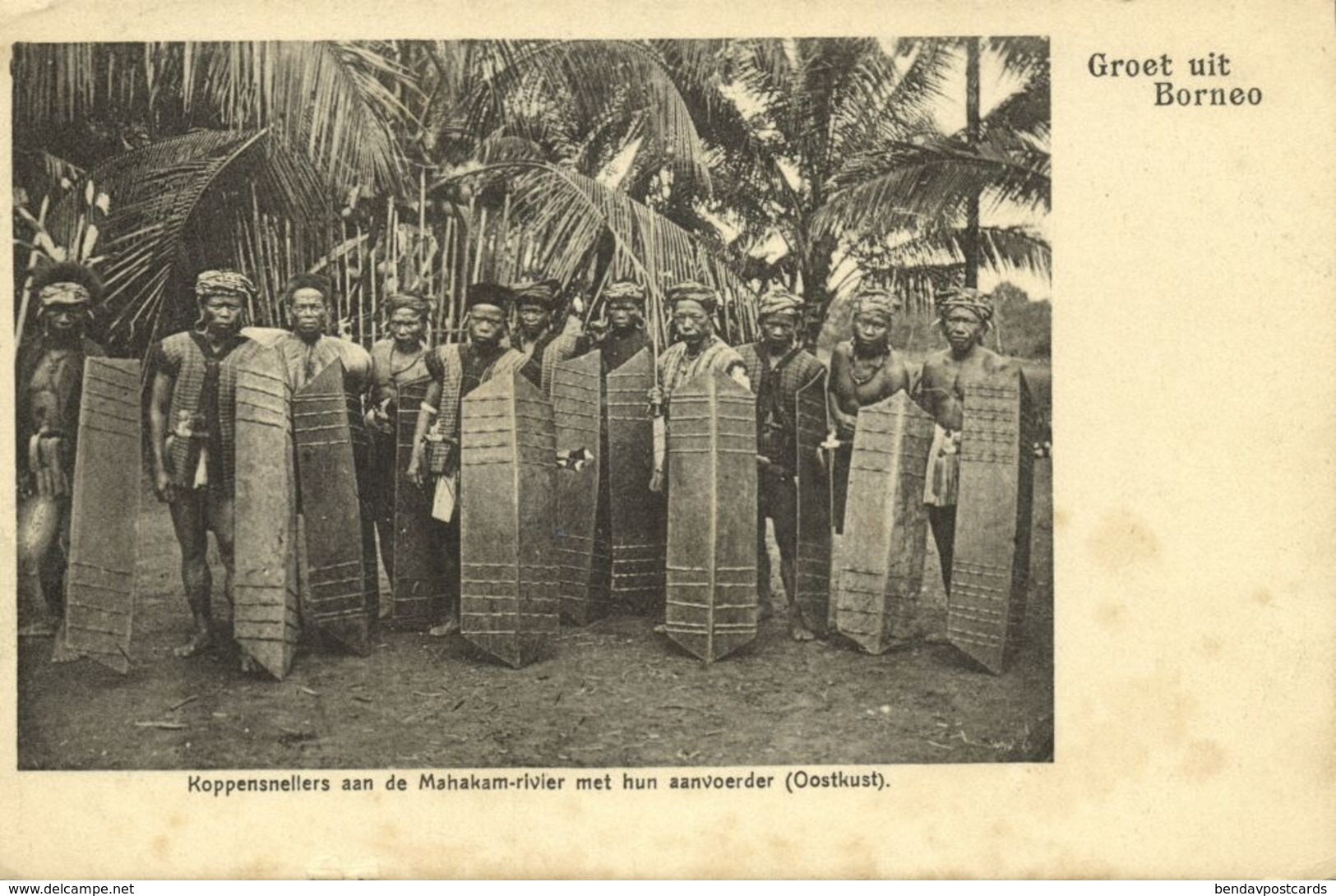 Indonesia, BORNEO, Dayak Headhunters Mahakam River, Shields (1899) Postcard - Indonesien