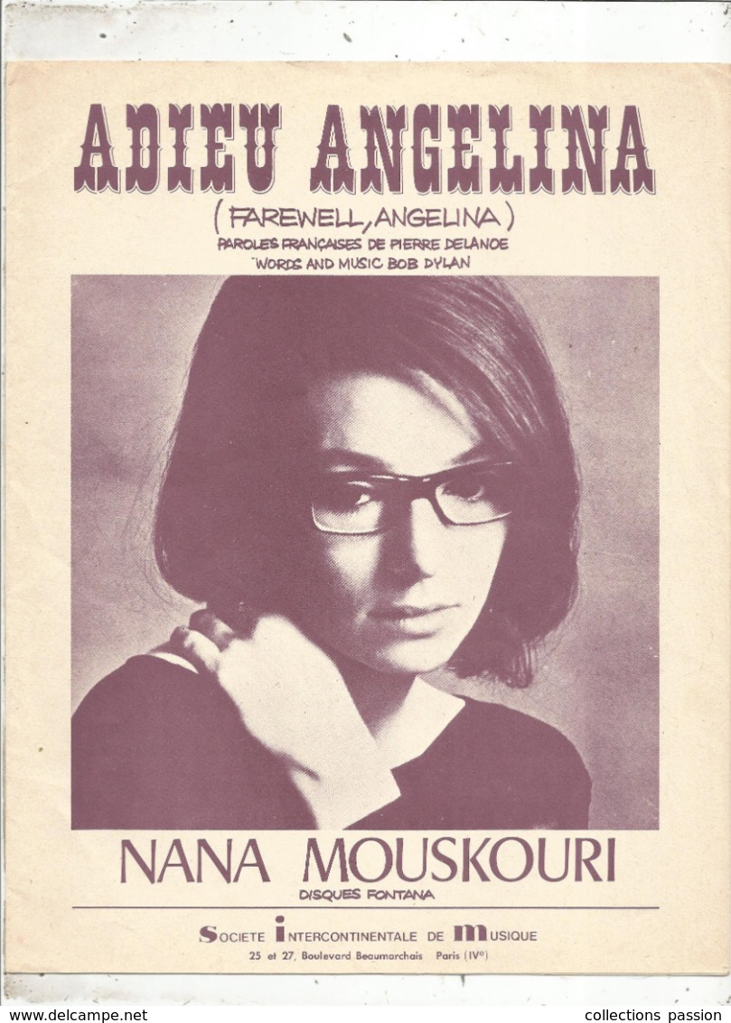 Partition Musicale Ancienne  , NANA MOUSKOURI , ADIEU ANGELINA, Frais Fr 1.85e - Scores & Partitions