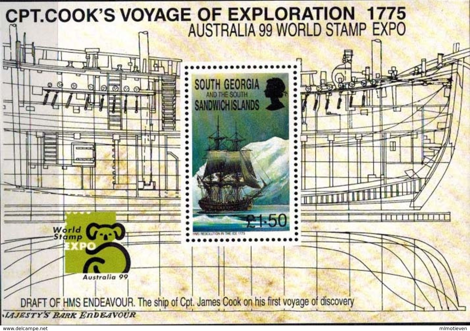 MVS-BK1-693 MINT ¤ SOUTH GEORGIA 1999 BLOCK ¤ VOILIERS - SHIPS - BOATS AND SHIPS AROUND THE WORLD - Maritiem