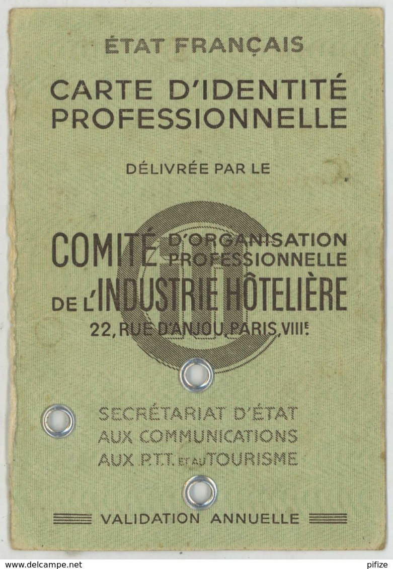 Carte D'identité + (moitié De ?) Carte Professionnelle D'identité D'un Restaurateur . Paris VIIe . Hôtels Restaurants . - Sin Clasificación