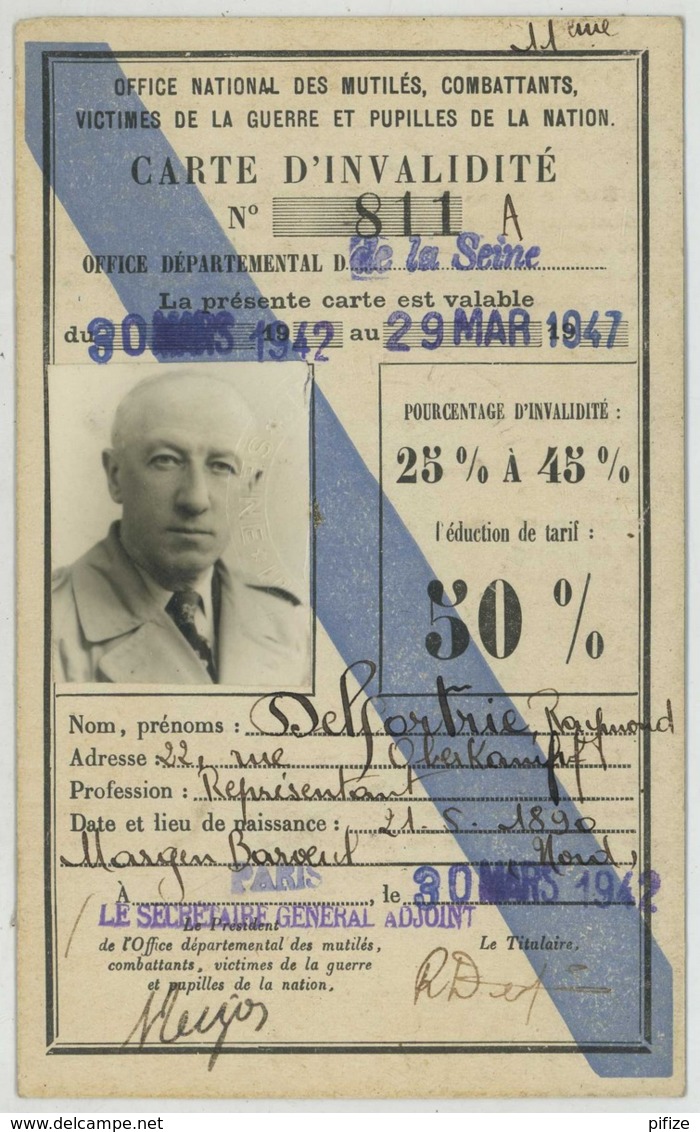 Certificat De Réforme Boulogne-sur-Seine 1920 + Carte D'invalidité Chemins De Fer 1942 . Blessé De Guerre . Eclat D'obus - Documents