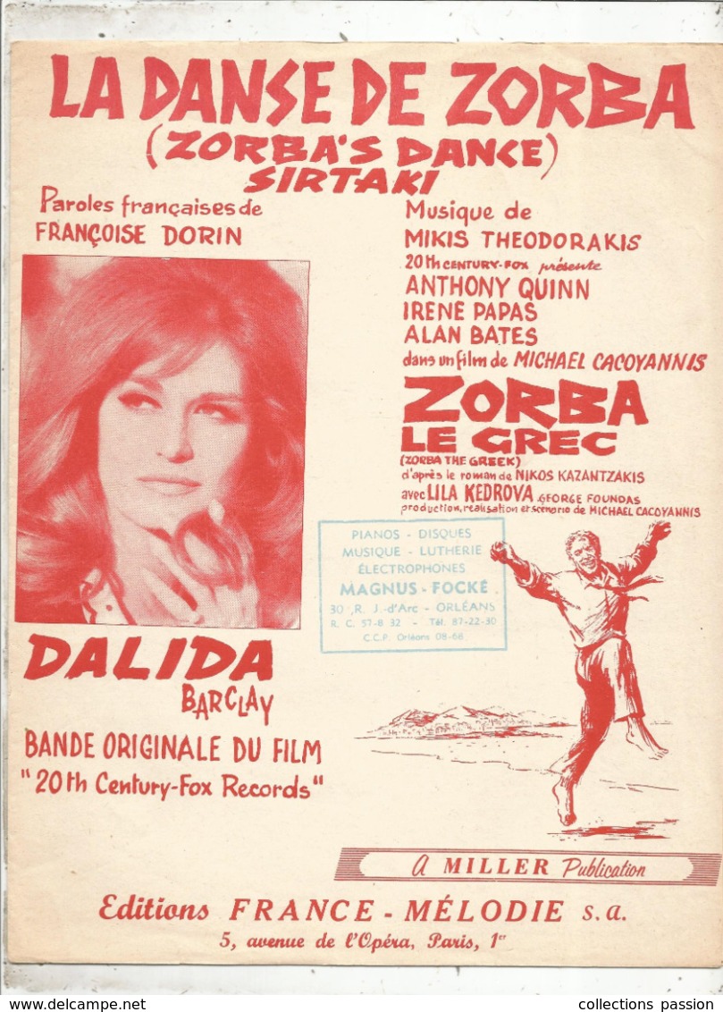 Partition Musicale Ancienne  , DALIDA ,LA DANSE DE ZORBA , Film: Zorba Le Grec ,6 Pages, Frais Fr 2.15e - Spartiti