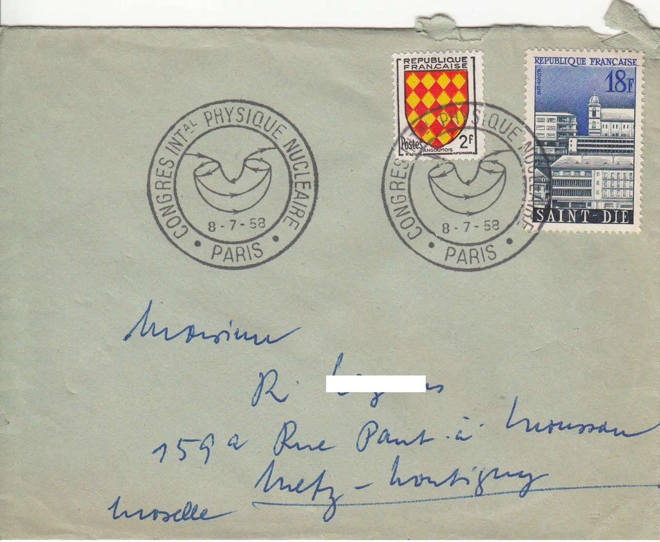 FRANCE - 1958 - Congrès International De De Physique Nucléaire - Lettres & Documents