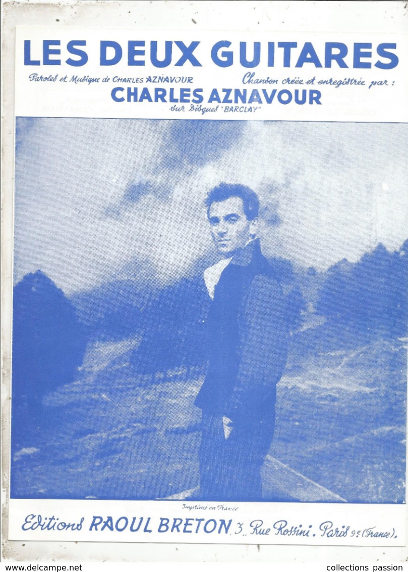 Partition Musicale Ancienne  , CHARLES AZNAVOUR ,  LES DEUX GUITARES , Frais Fr 1.85e - Partitions Musicales Anciennes