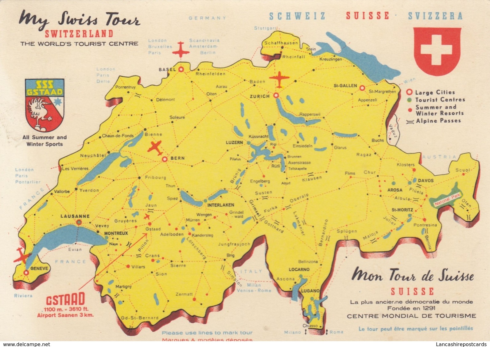 Postcard Map My Swiss Tour Switzerland Schweiz Suisse Svizzera My Ref  B23723 - Maps