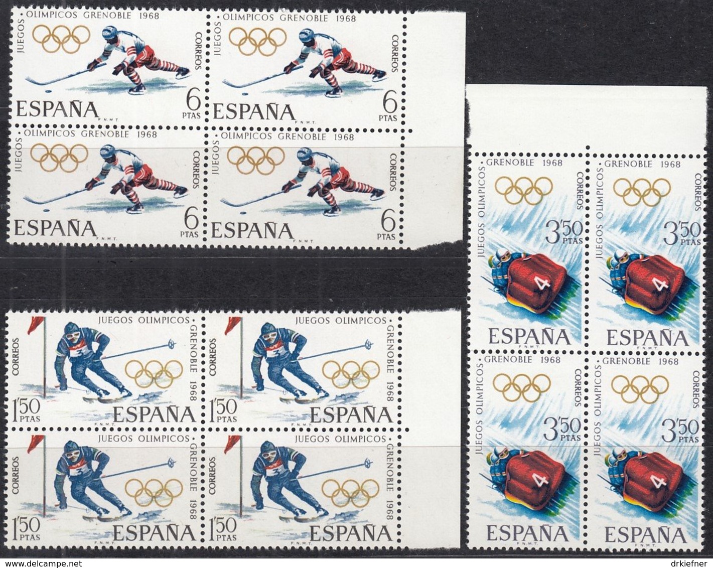 SPANIEN  1735-1737, 4erBlock Eckrand, Postfrisch **, Olympische Winterspiele, Grenoble 1968 - Nuevos