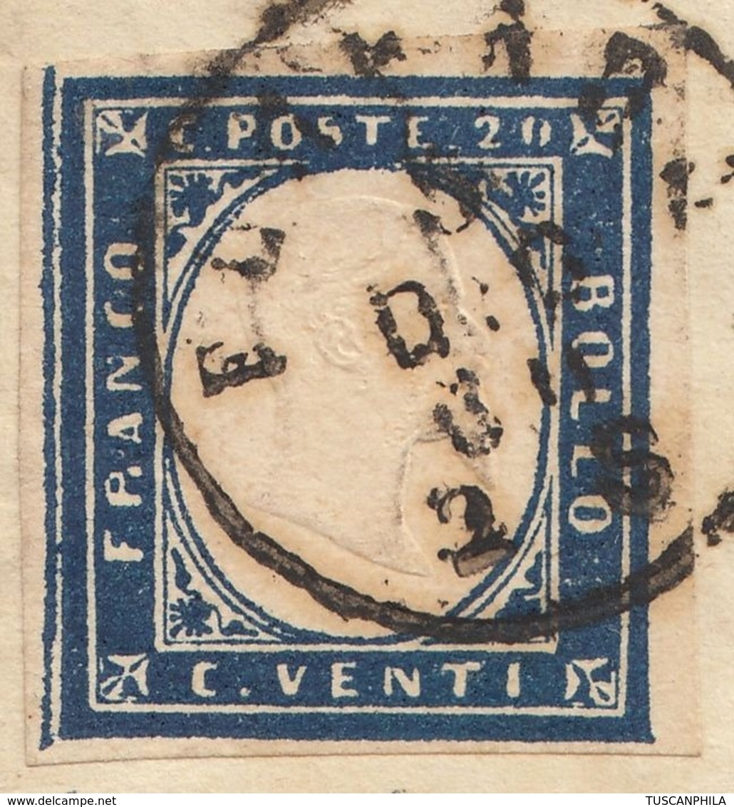 1860 - Romagne Annesse , 20 Centesimi Azzurro Scurissimo, Riga Colore A Sx , Da Ferarra X Comacchio - Romagne