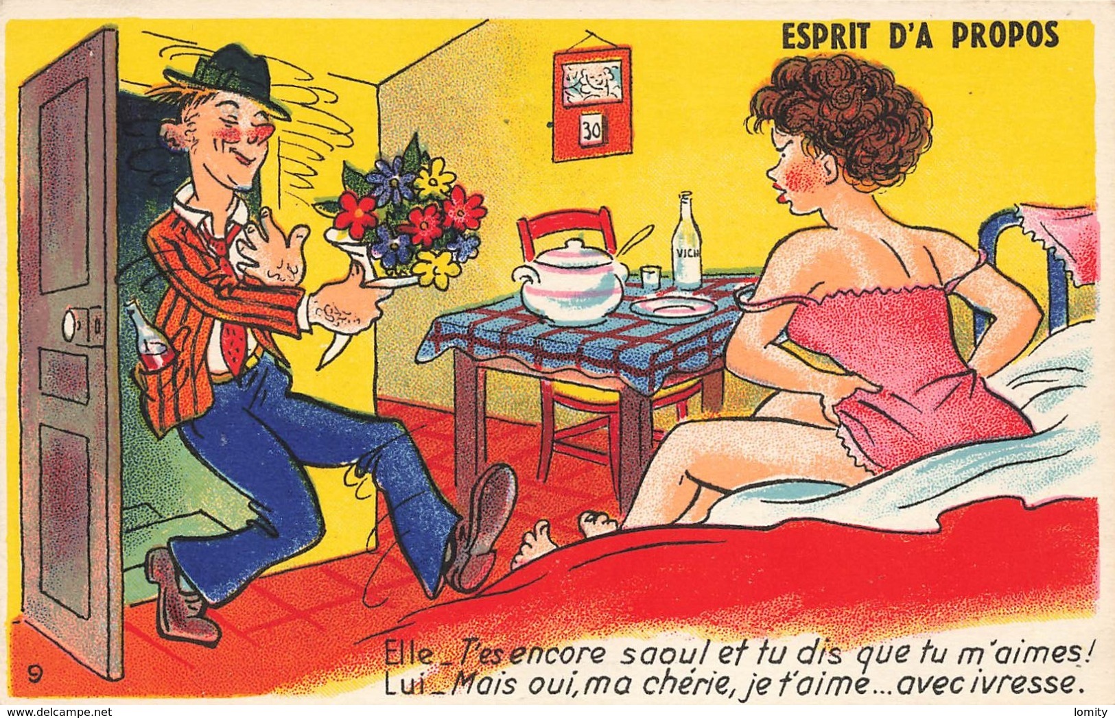 Humour Alcool Ivrogne Femme En Deshabillé T'es Encore Saoul ...je T' Aime Avec Ivresse - Humour