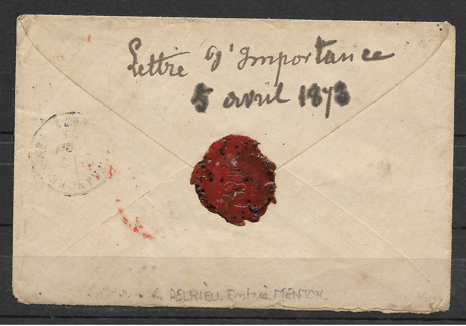 LETTRE ITALIE BOLOGNE POUR VILLEFRANCHE S/MER 1873 V EMMANUEL II - Usados