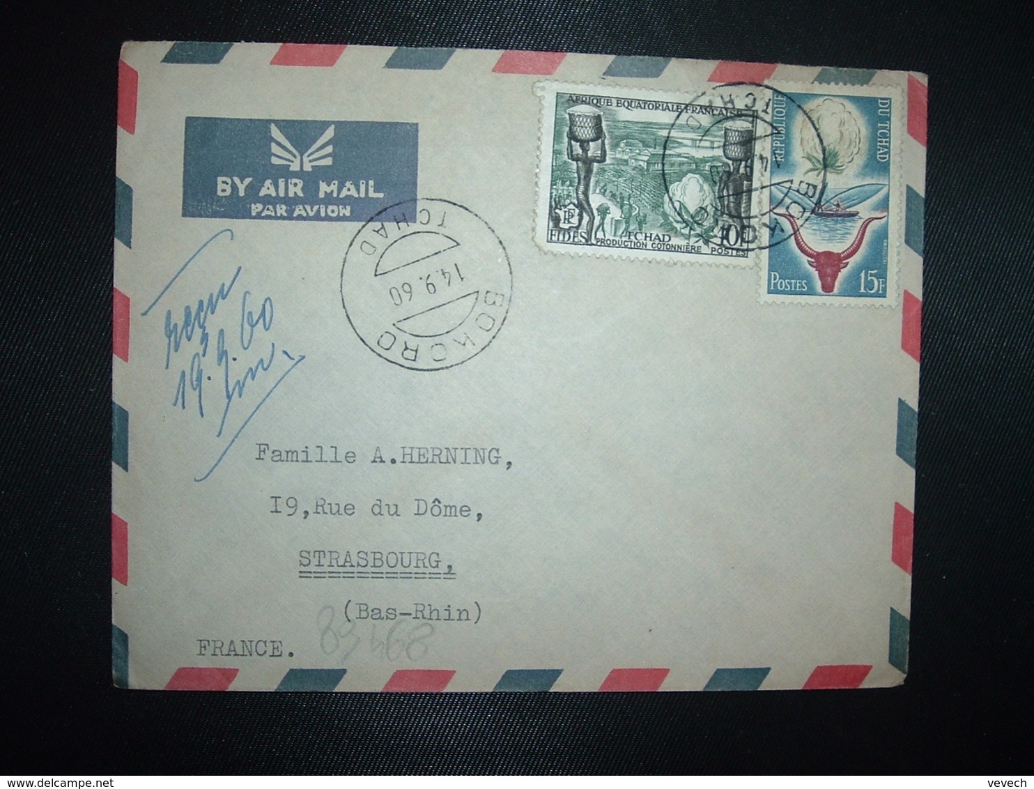 LETTRE Par AVION Pour La FRANCE TP AEF FIDES COTON 10F + TP TCHAD 15F OBL.14.9.60 BOKOTO TCHAD - Tchad (1960-...)