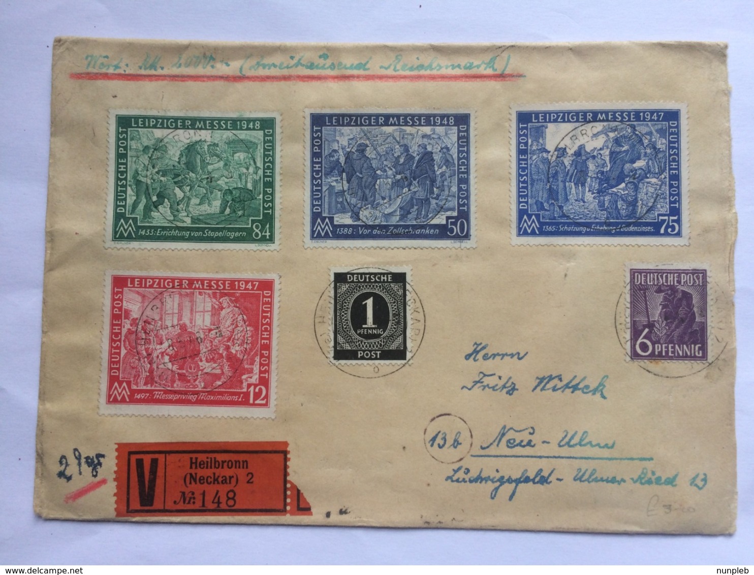 GERMANY 1948 Allied Cover Registered Heilbronn To Neu Ulm Multi-stamped - Autres & Non Classés