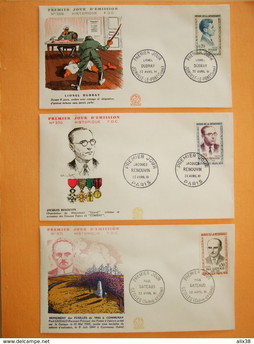 FRANCE 1er JOUR 1961-Série N°1288/91 Héros De La Résistance Sur 6 Enveloppes.  Superbe - 1960-1969