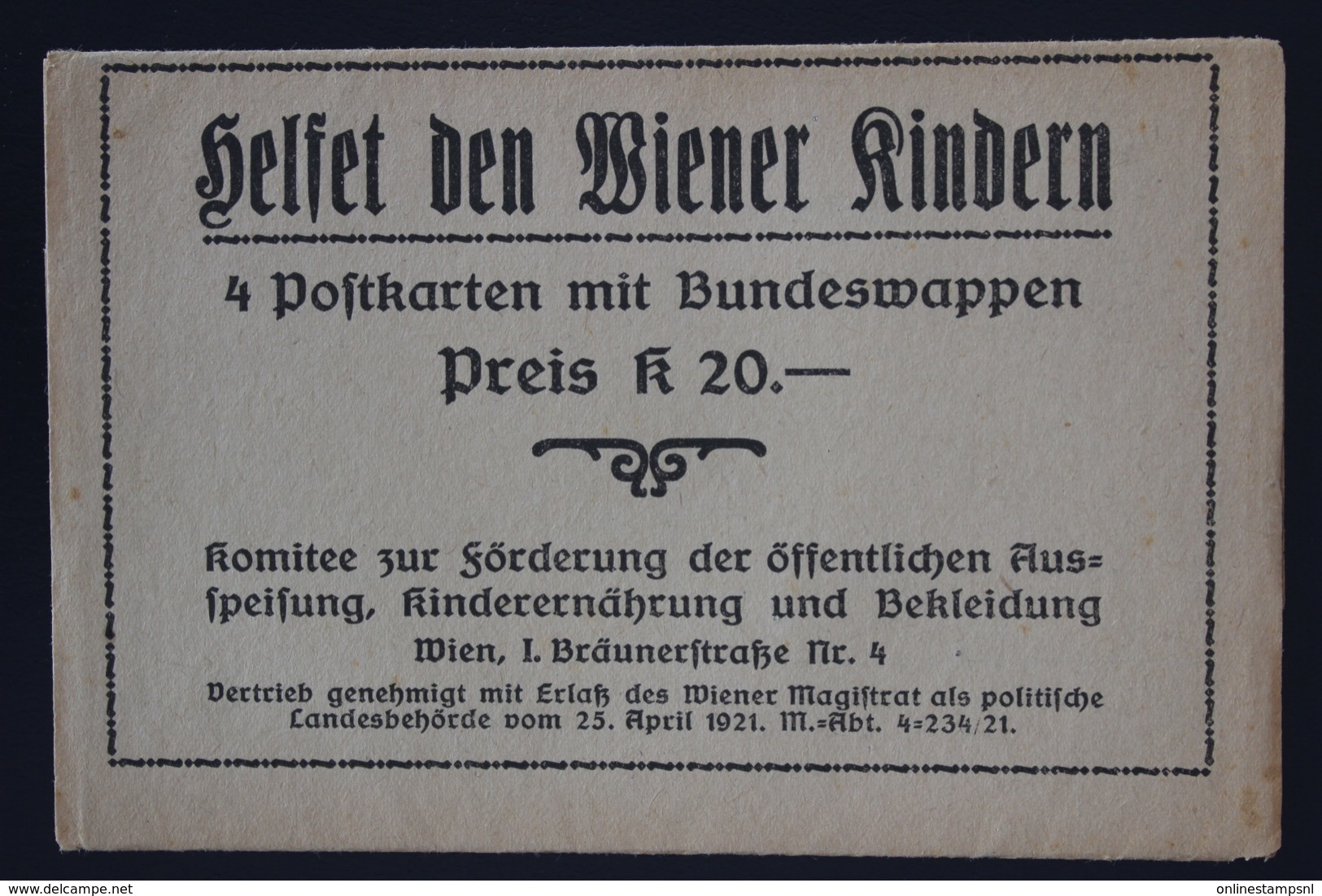 Austria Helfet Den Wiener Kindern, 4 Postkarten Mit Bundeswappen - Briefe U. Dokumente