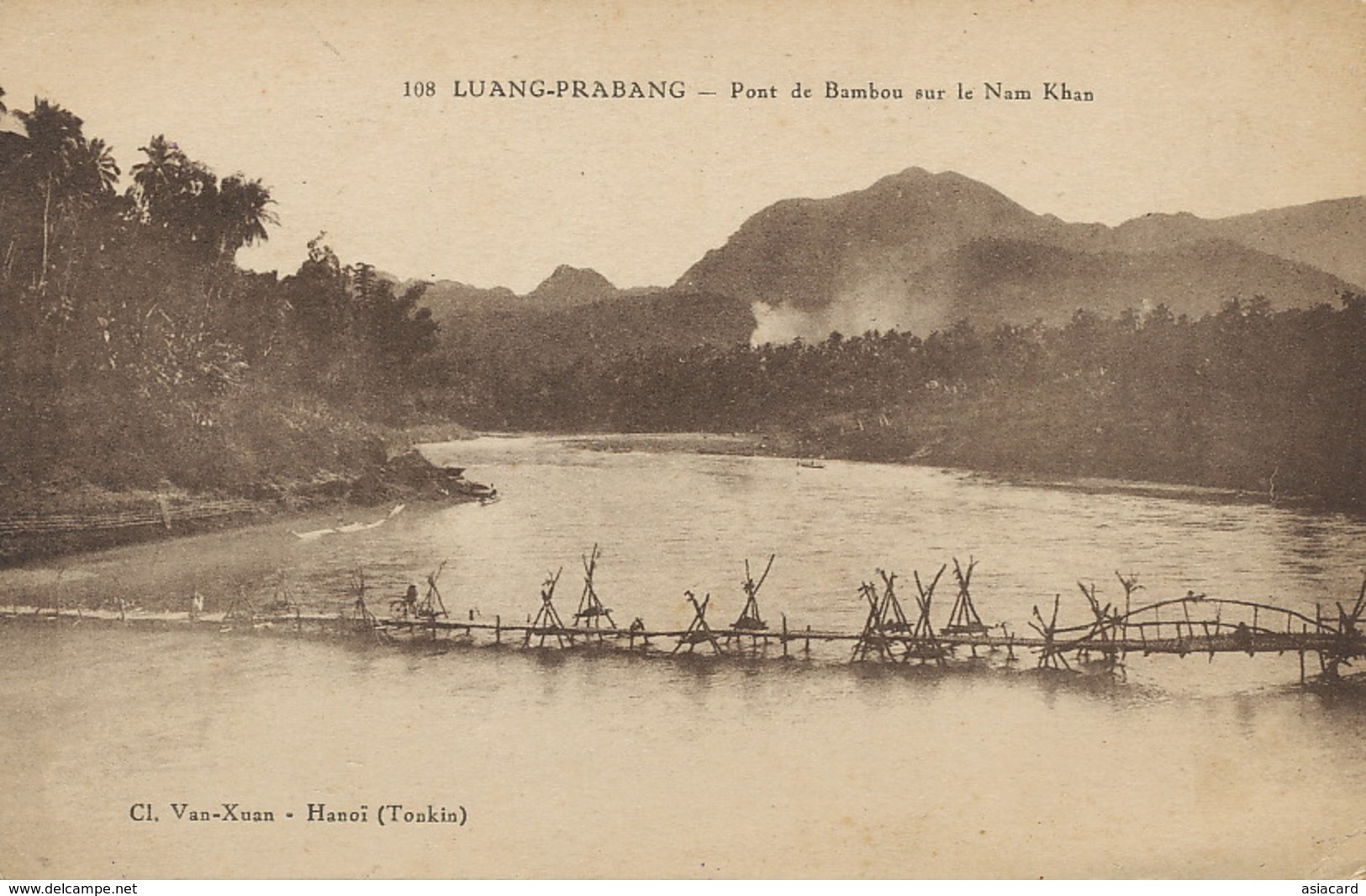 Luang Prabang Laos . Bamboo Bridge . Nam Khan River . Edit Van Xuan Hanoi 1932 - Laos