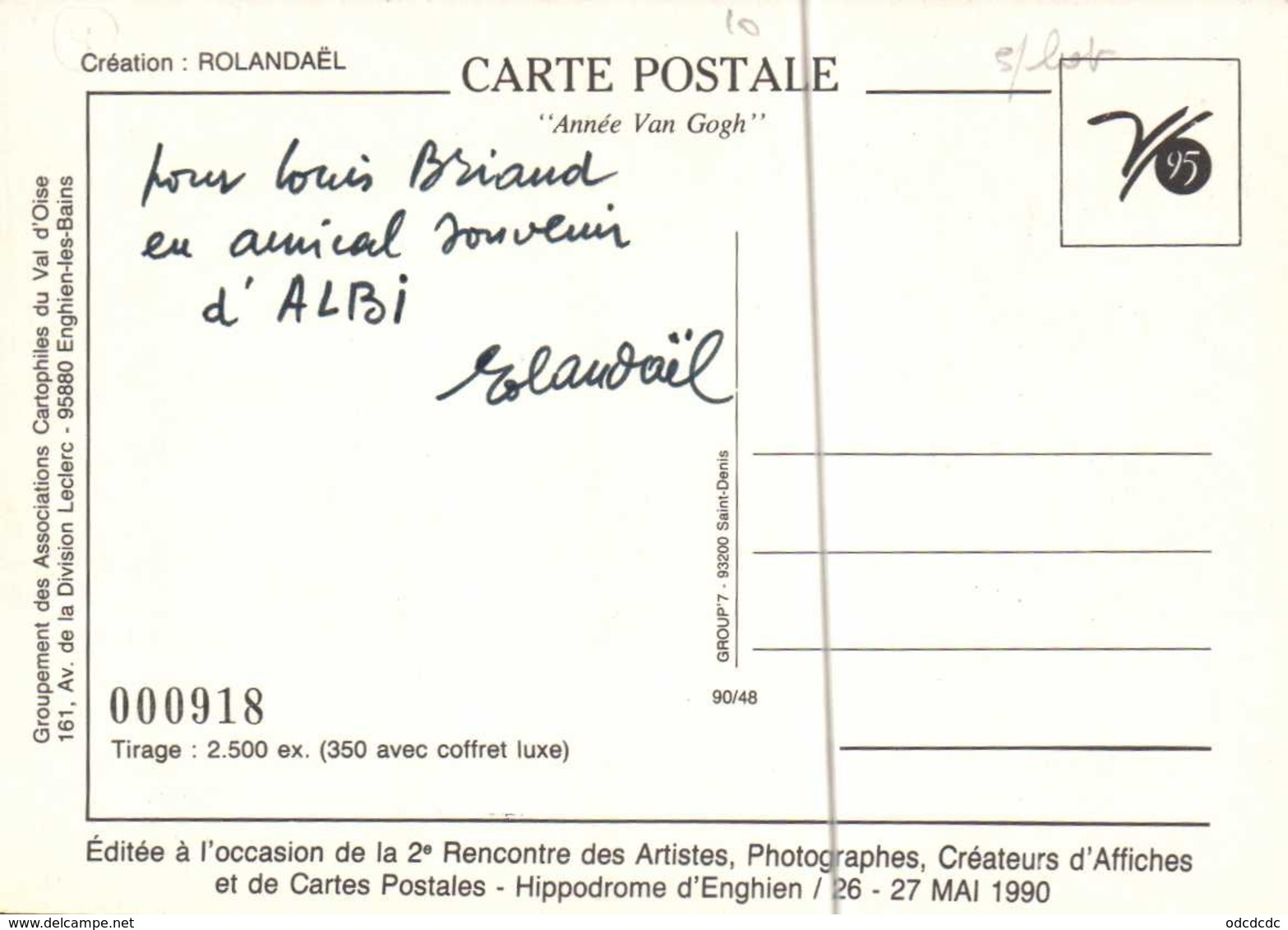 ROLANDAEL Hommage à Van Gogh Association Cartophises Du Val D'Oise 26 27 Mai 1990 RV 2500ex - Collector Fairs & Bourses