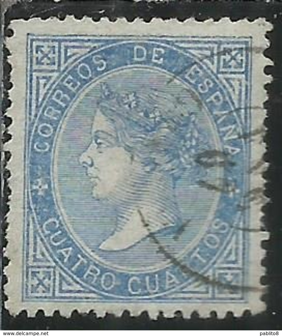 SPAIN ESPAÑA SPAGNA 1867 1868 QUEEN ISABELLA II REGINA CENT. 4c USED USATO OBLITERE' - Used Stamps