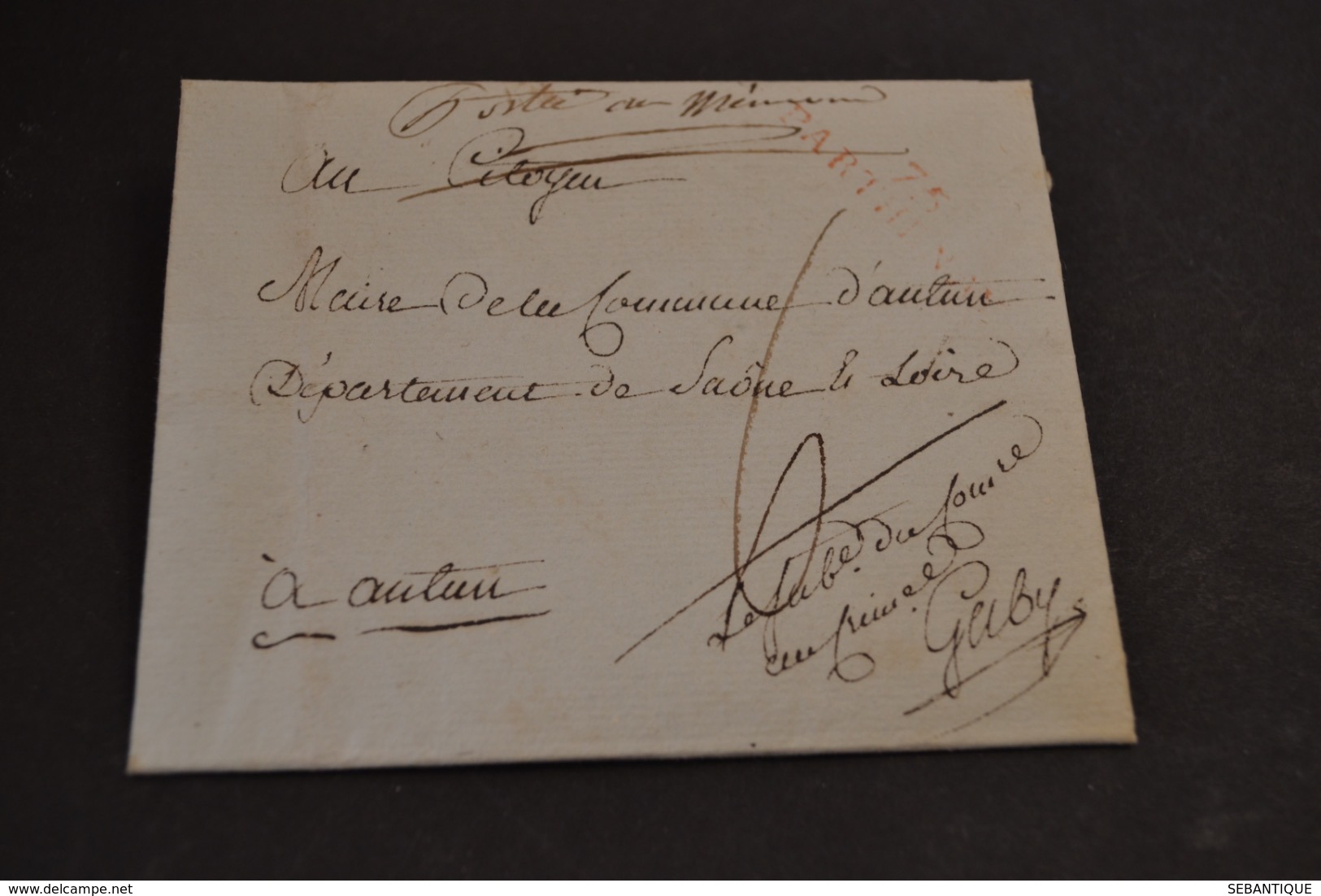 Lettre 1700 Cursive Rouge 75 PARTHENAY Pour Autun - 1701-1800: Vorläufer XVIII