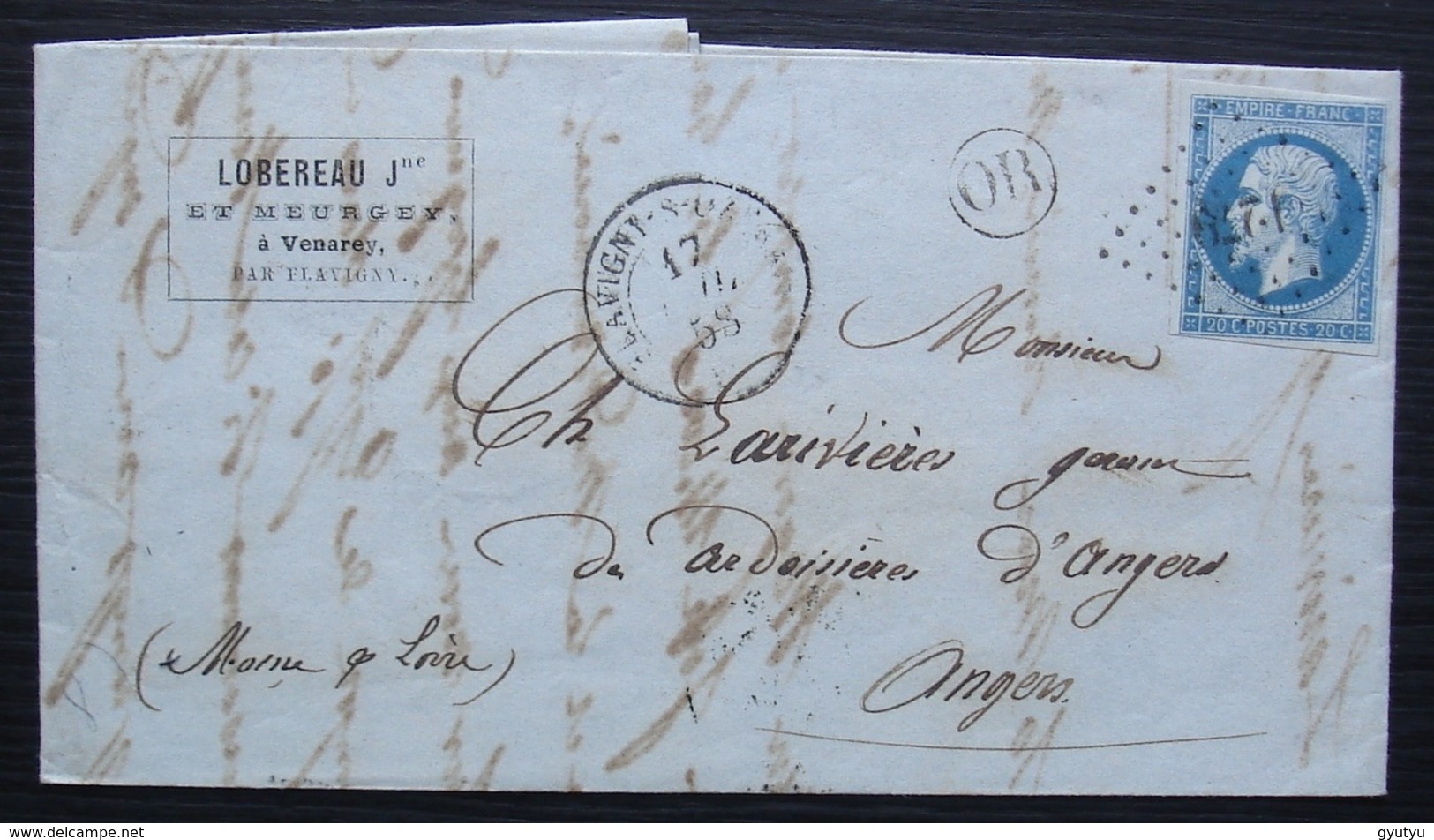 Venarey 1858 Origine Rurale Cad De Flavigny Sur Ozerain Lettre De Lobereau Et Meurcey Ciment Romain (gare Des Laumes) - 1849-1876: Période Classique