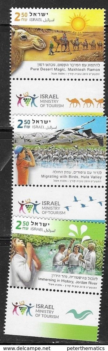 ISRAEL, 2019, MNH, TOURISM, BIRDS, CAMELS, JORDAN RIVER, 3v+TABS - Other & Unclassified