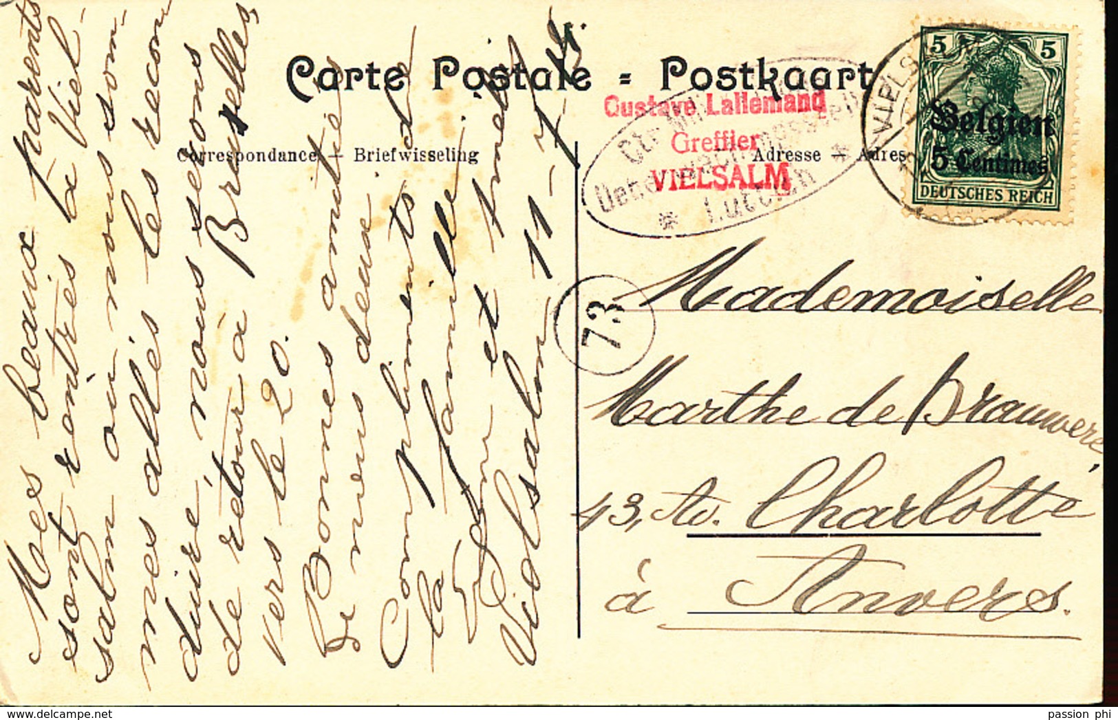 BELGIUM  WW1 PC FROM VIELSAM TO ANTWERPEN - OC1/25 Generaal Gouvernement